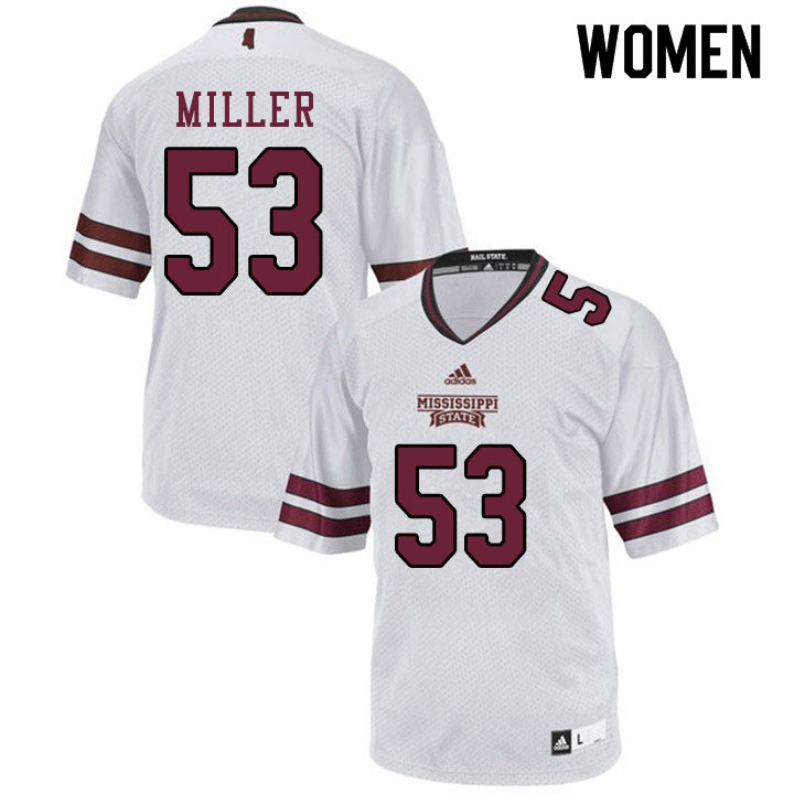 Women #53 Cameron Miller Mississippi State Bulldogs College Football Jerseys Sale-White